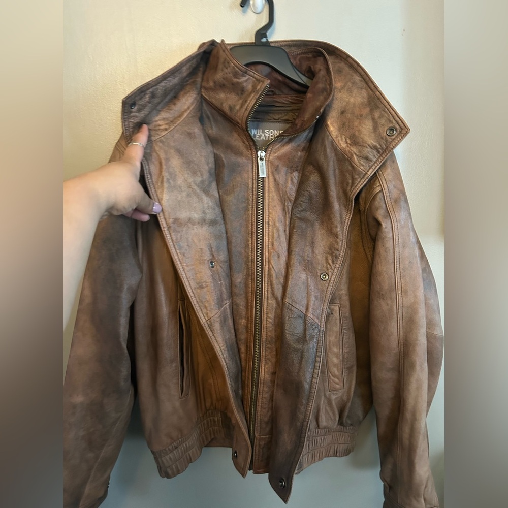 Wilson’s Leather Jacket - brown 100% leather bomber style w/removable interior - Picture 6 of 14